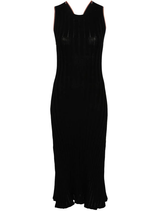 Stripe-Trim Ribbed Maxi Dress