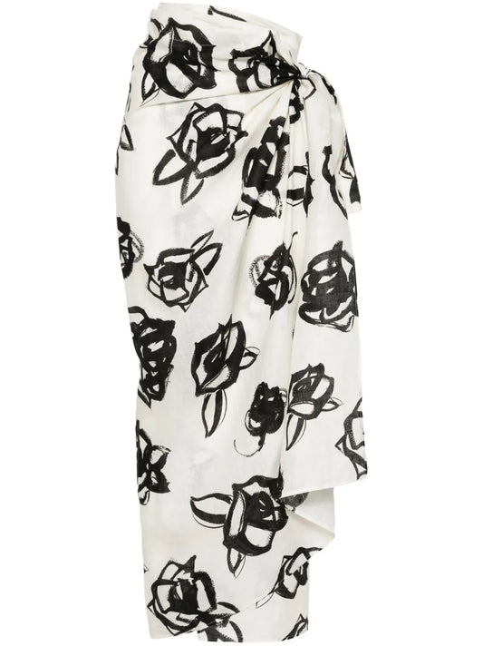 Floral-Print Linen Maxi Skirt
