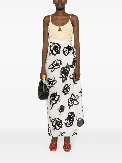 Floral-Print Linen Maxi Skirt