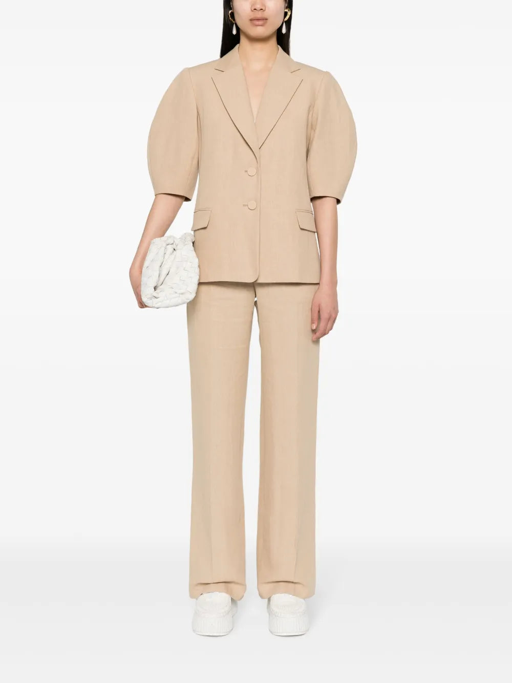 Balloon-Sleeve Linen Jacket