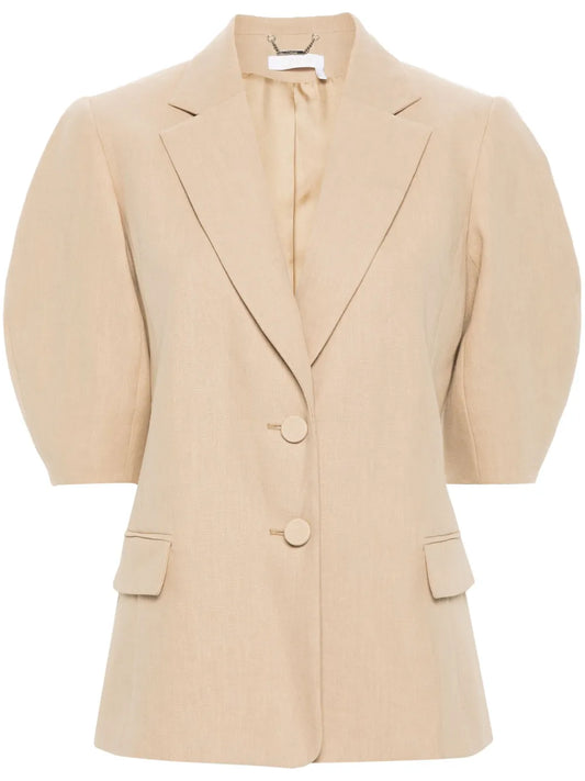 Balloon-Sleeve Linen Jacket