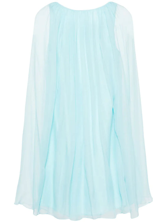 Sheer-Overlay Silk Cape Dress