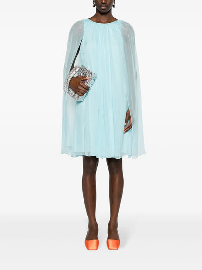 Sheer-Overlay Silk Cape Dress