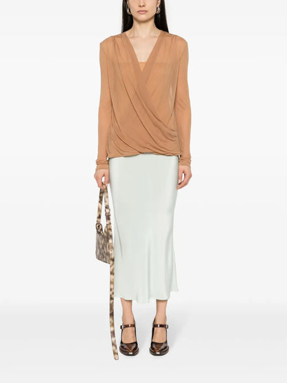 Semi-Sheer Draped Blouse