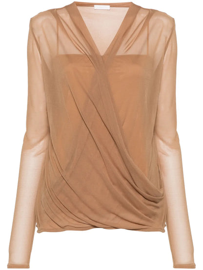 Semi-Sheer Draped Blouse