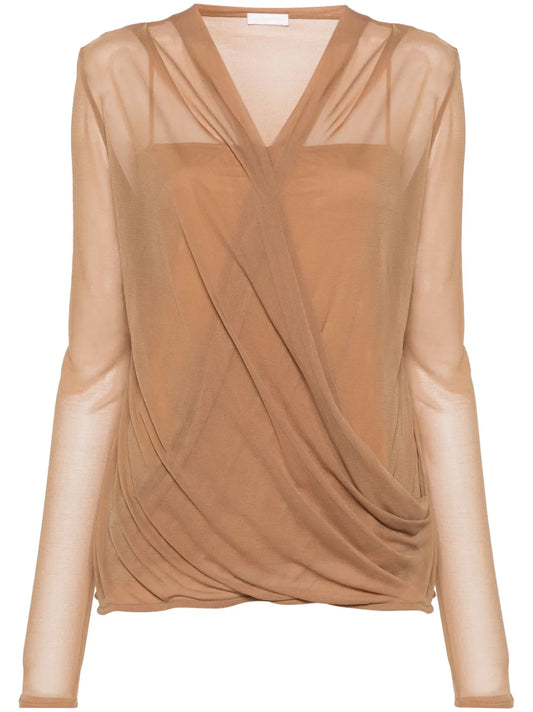 Semi-Sheer Draped Blouse