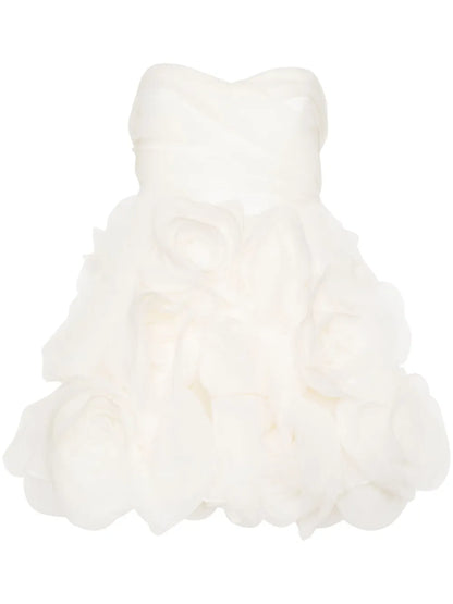 Floral-Appliqué Strapless Minidress