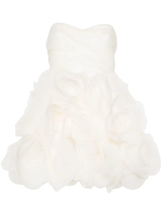 Floral-Appliqué Strapless Minidress