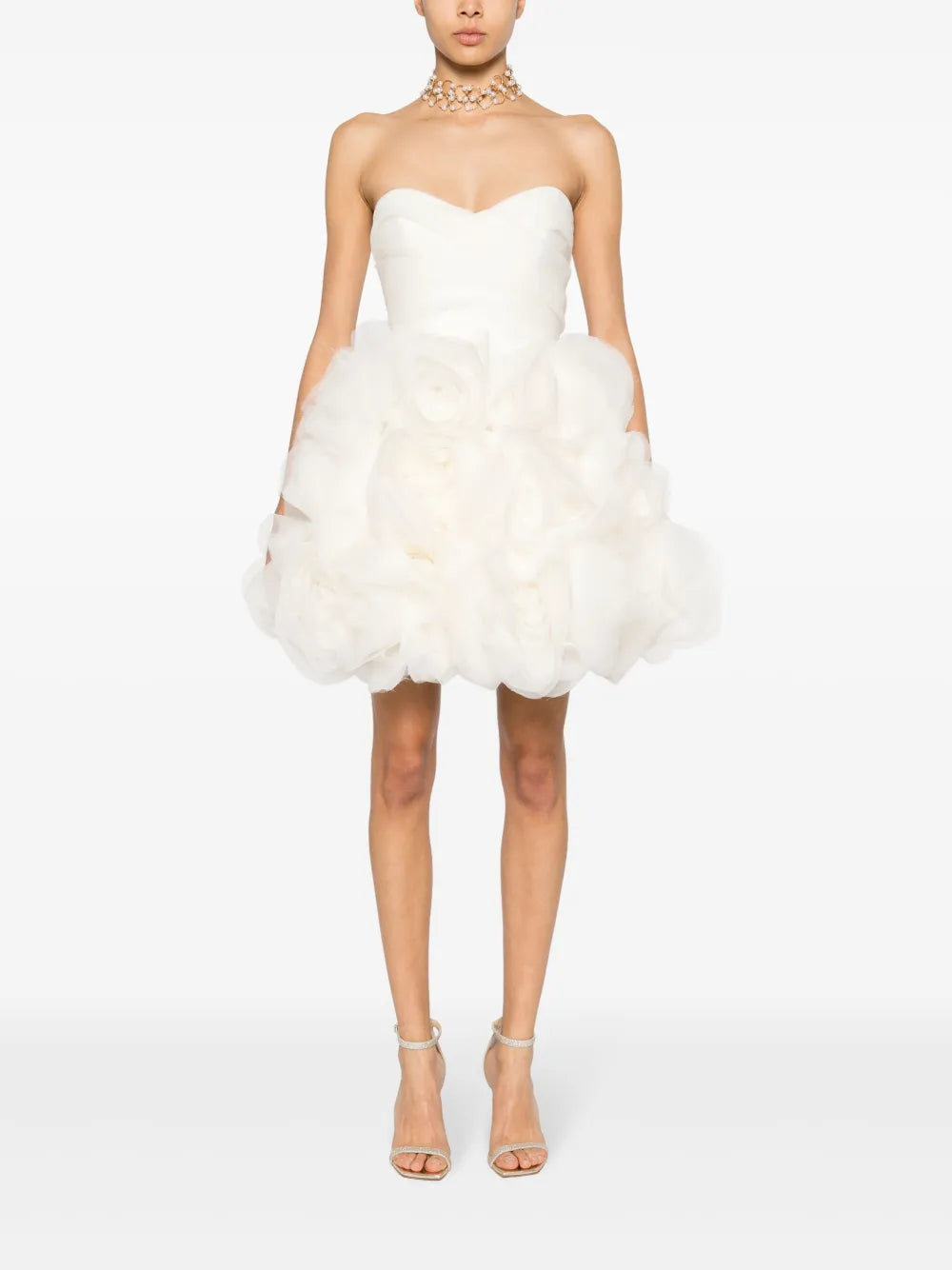 Floral-Appliqué Strapless Minidress