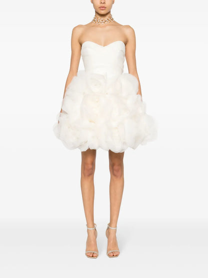 Floral-Appliqué Strapless Minidress