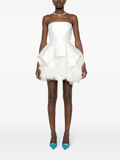 Floral-Appliqué Mini Dress