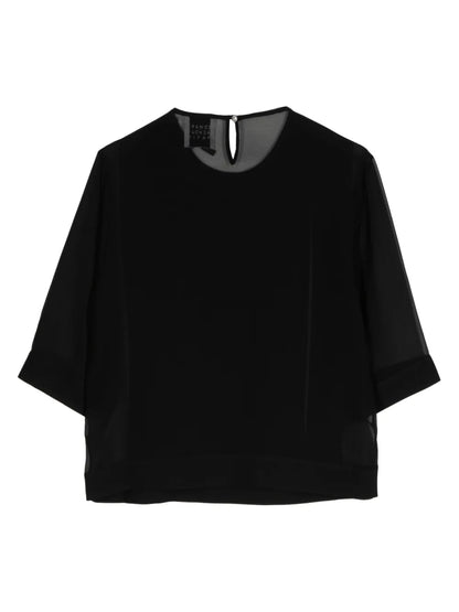 Half-Length Sleeve Sheer Blouse