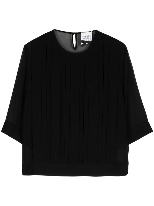 Half-Length Sleeve Sheer Blouse