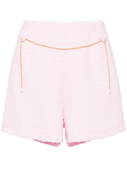 Chain-Link Detail Bouclé Shorts