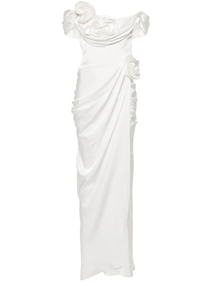 Floral-Appliqué Draped Gown