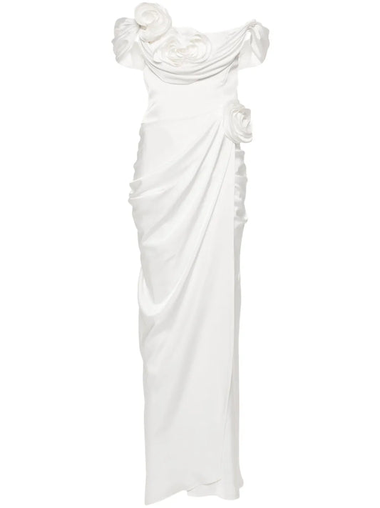 Floral-Appliqué Draped Gown