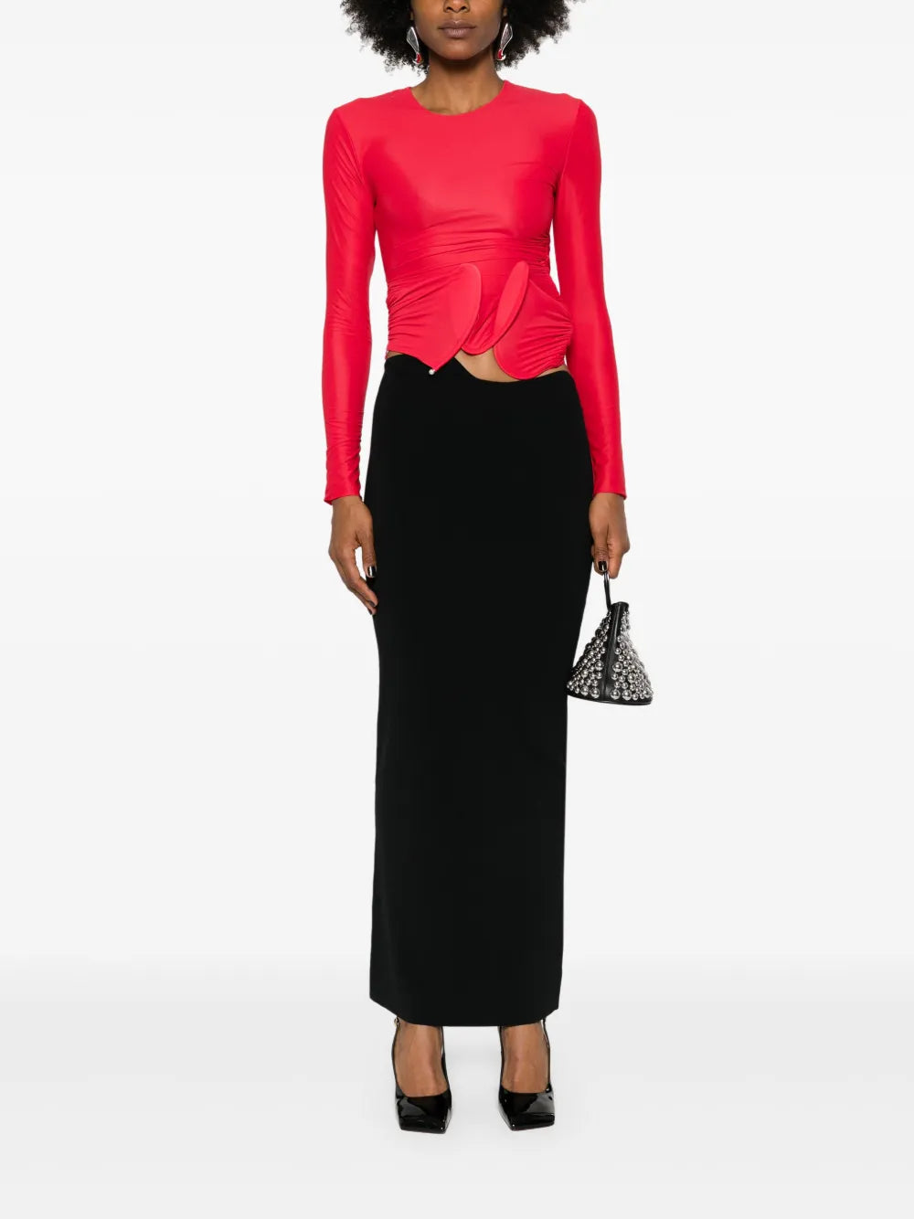 Asymmetric-Waist Midi Skirt