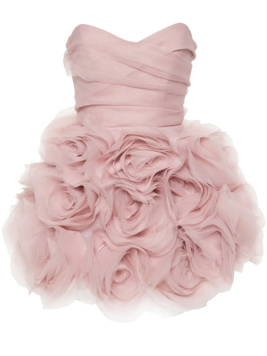 Floral-Appliqué Tulle Mini Dress