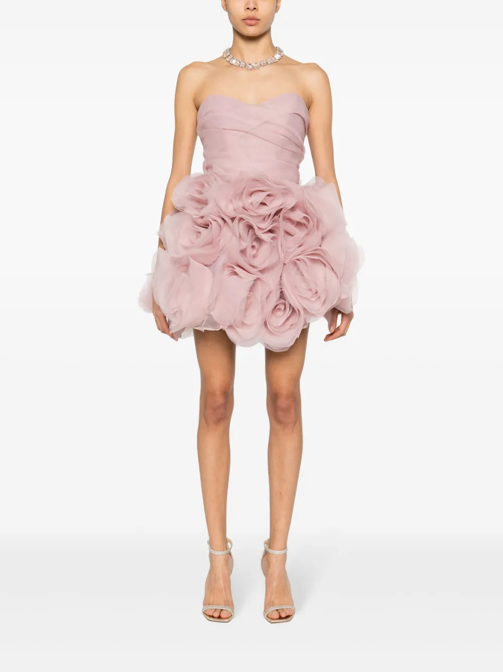 Floral-Appliqué Tulle Mini Dress