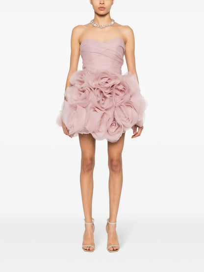 Floral-Appliqué Tulle Mini Dress
