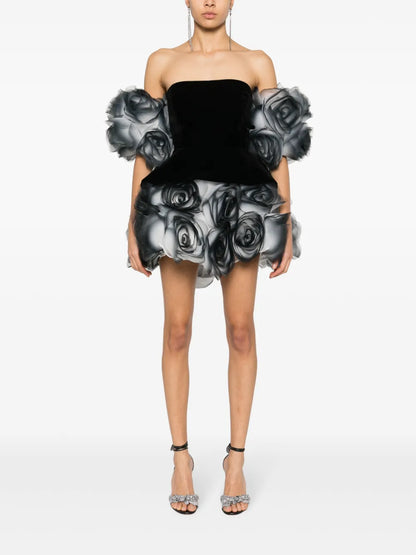 Floral-Appliqué Strapless Minidress