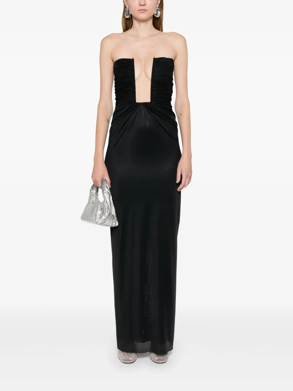 Strapless Plunging-Neck Maxi Dress