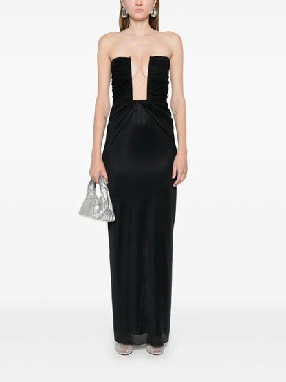 Strapless Plunging-Neck Maxi Dress
