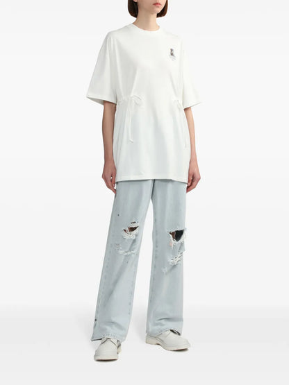 Drawstring-Waist Embroidered T-Shirt