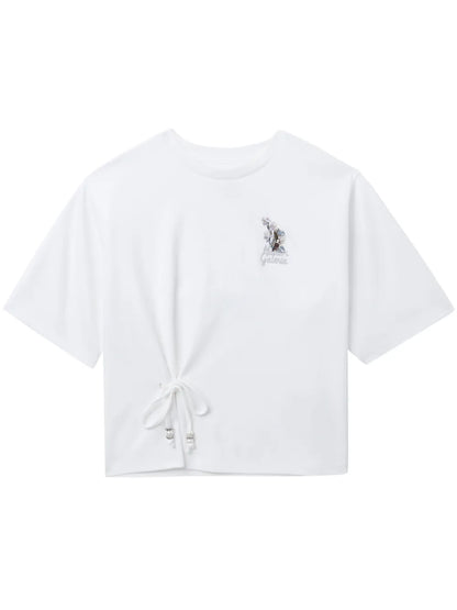 Tie-Embellished Cotton T-Shirt