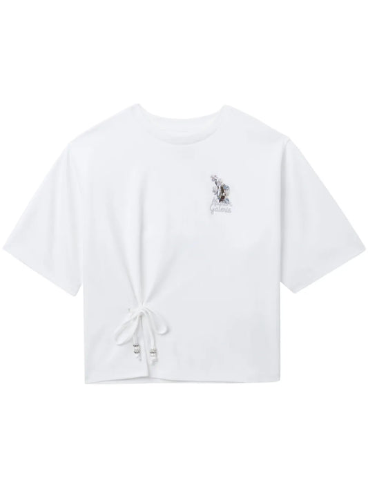 Tie-Embellished Cotton T-Shirt