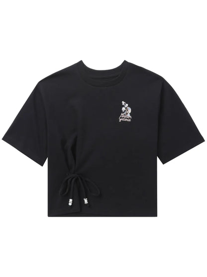 Lace-Up Cotton T-Shirt