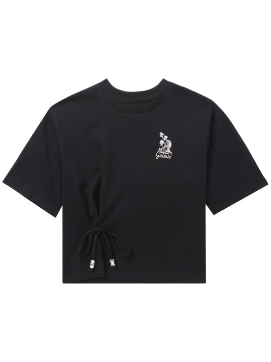 Lace-Up Cotton T-Shirt
