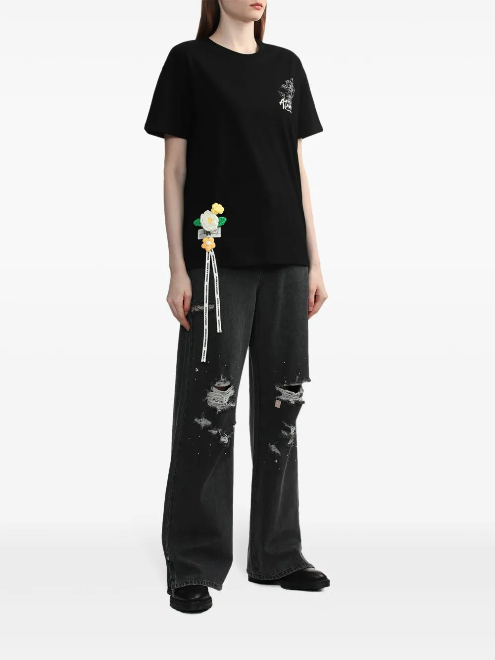 Floral-Appliqué Cotton T-Shirt