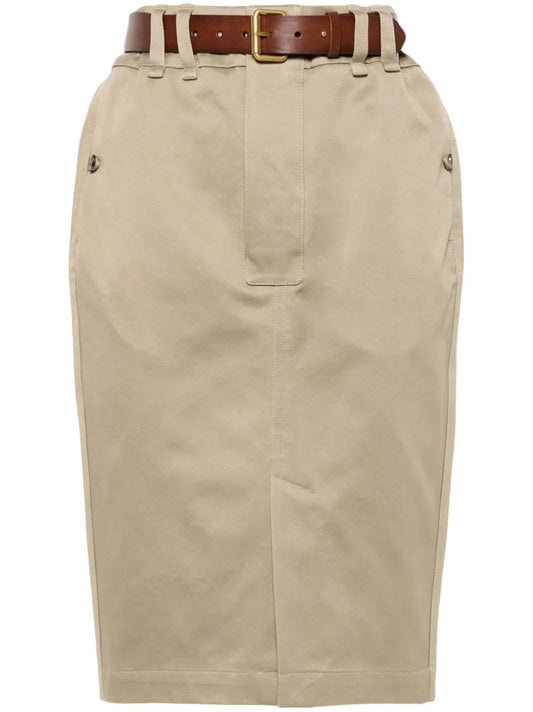 Belted Gabardine Pencil Skirt