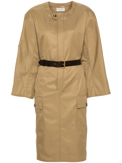 Belted Cotton Twill Midi Dress