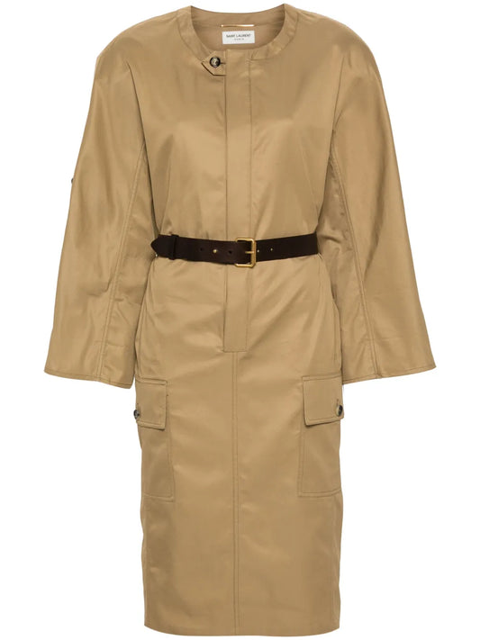 Belted Cotton Twill Midi Dress