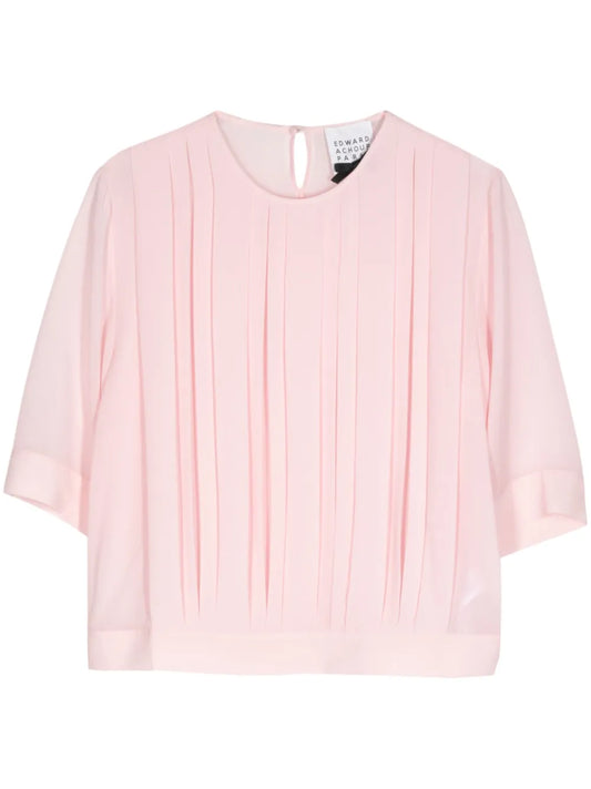 Pintuck-Detail Round-Neck Blouse