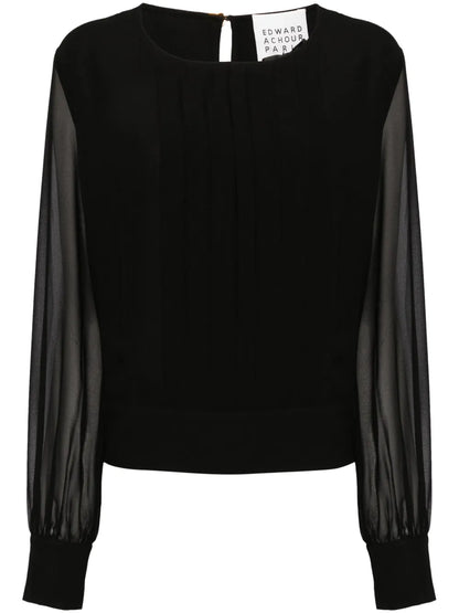 Pleat-Detailing Semi-Sheer Blouse