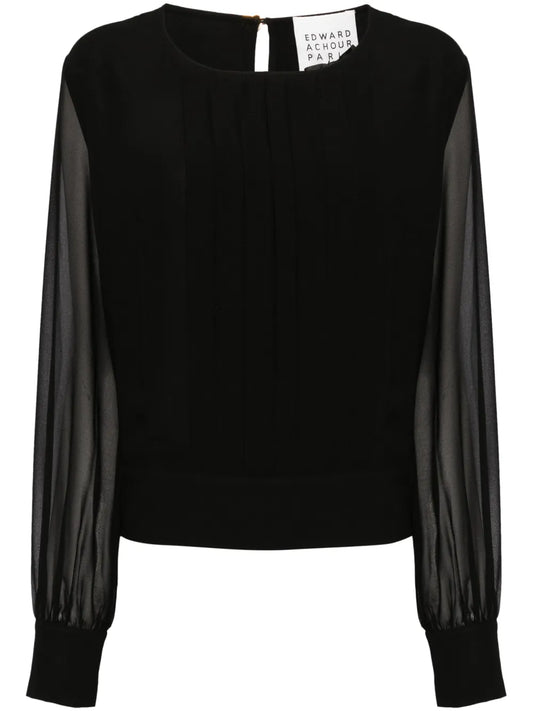 Pleat-Detailing Semi-Sheer Blouse