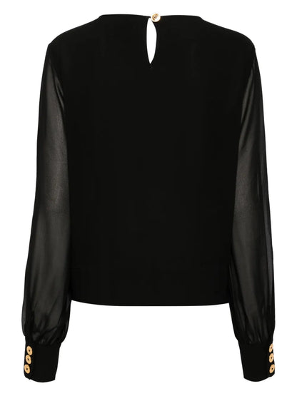 Pleat-Detailing Semi-Sheer Blouse