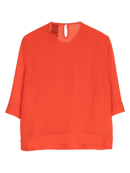Pintuck-Detail Round-Neck Blouse