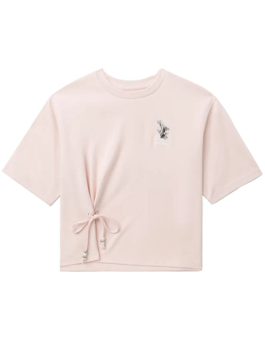 Lace-Up Cotton T-Shirt