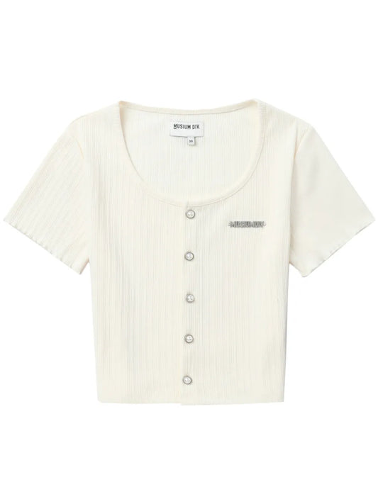 Logo-Plaque Ribbed Cardigan