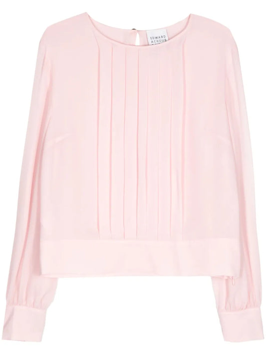 Pleat-Detailed Sheer Blouse