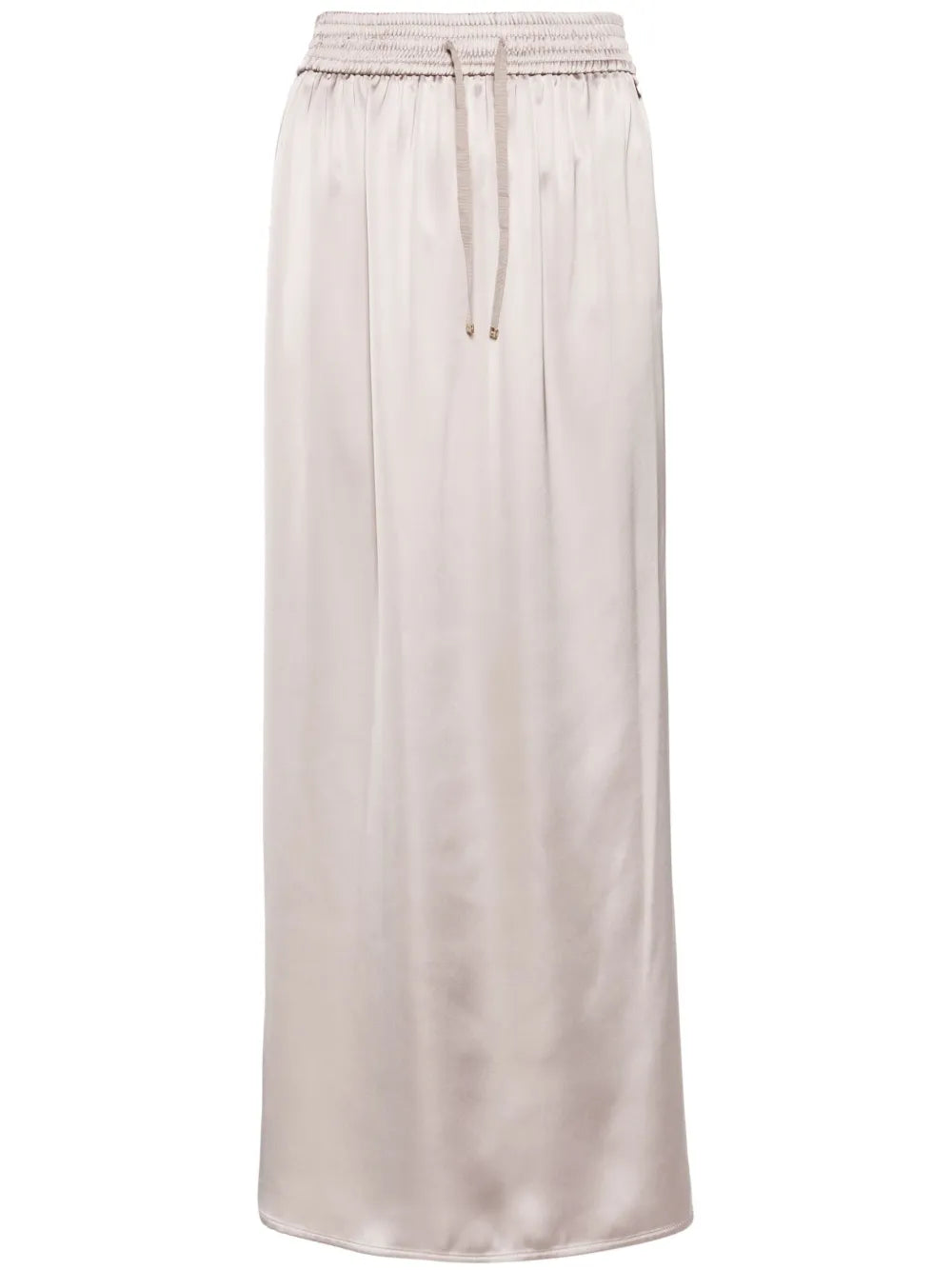 Drawstring-Waist Satin Midi Skirt