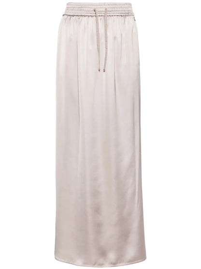 Drawstring-Waist Satin Midi Skirt