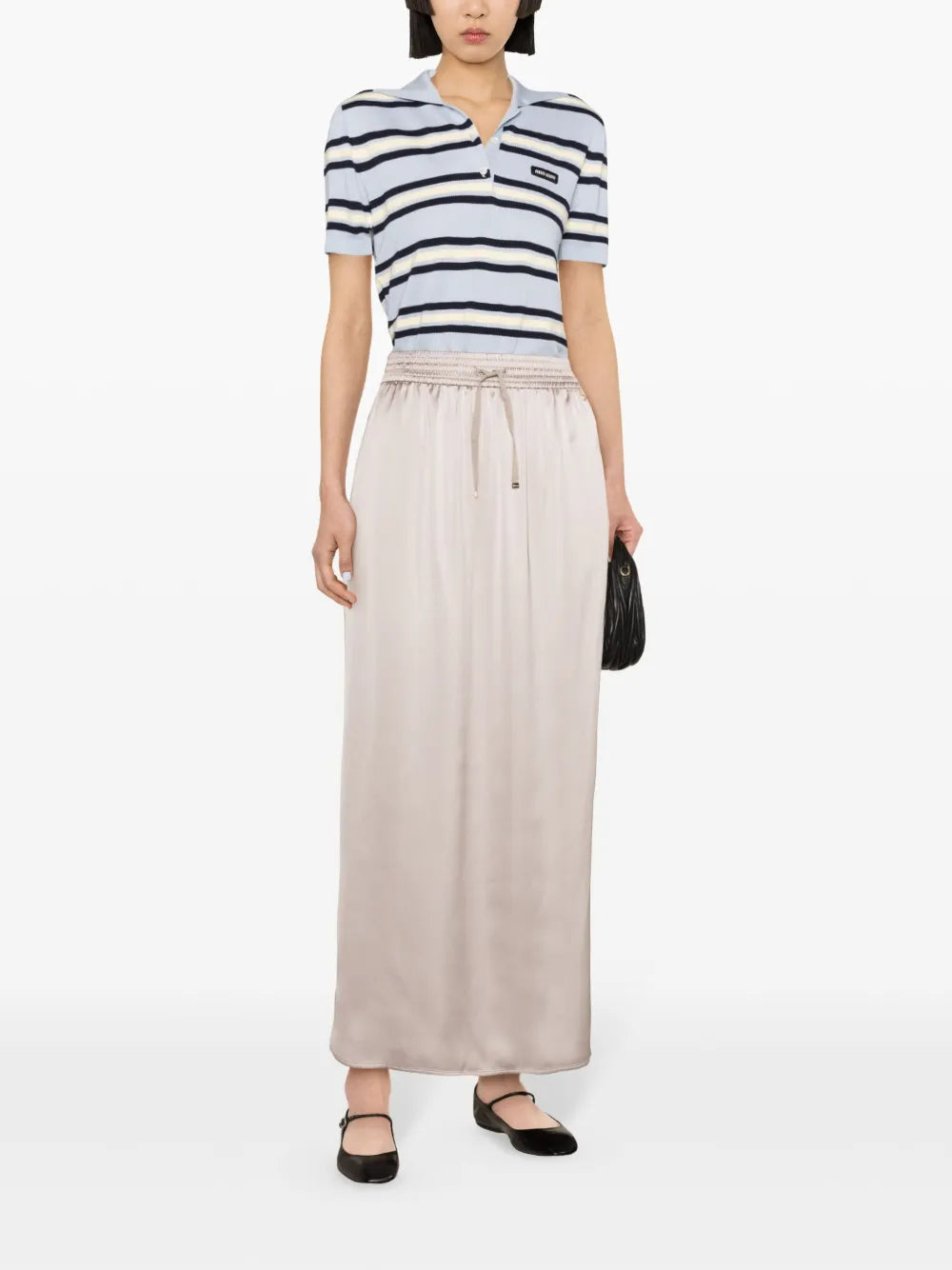 Drawstring-Waist Satin Midi Skirt