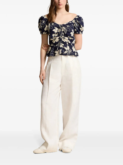Floral-Print Ruched Blouse