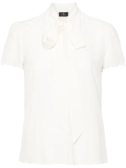 Pussy-Bow Collar Silk Blouse