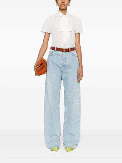 Pussy-Bow Collar Silk Blouse